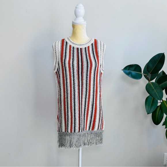 Massimo Dutti Sweater Vest Striped Fringed Tunic - Picture 3 of 8